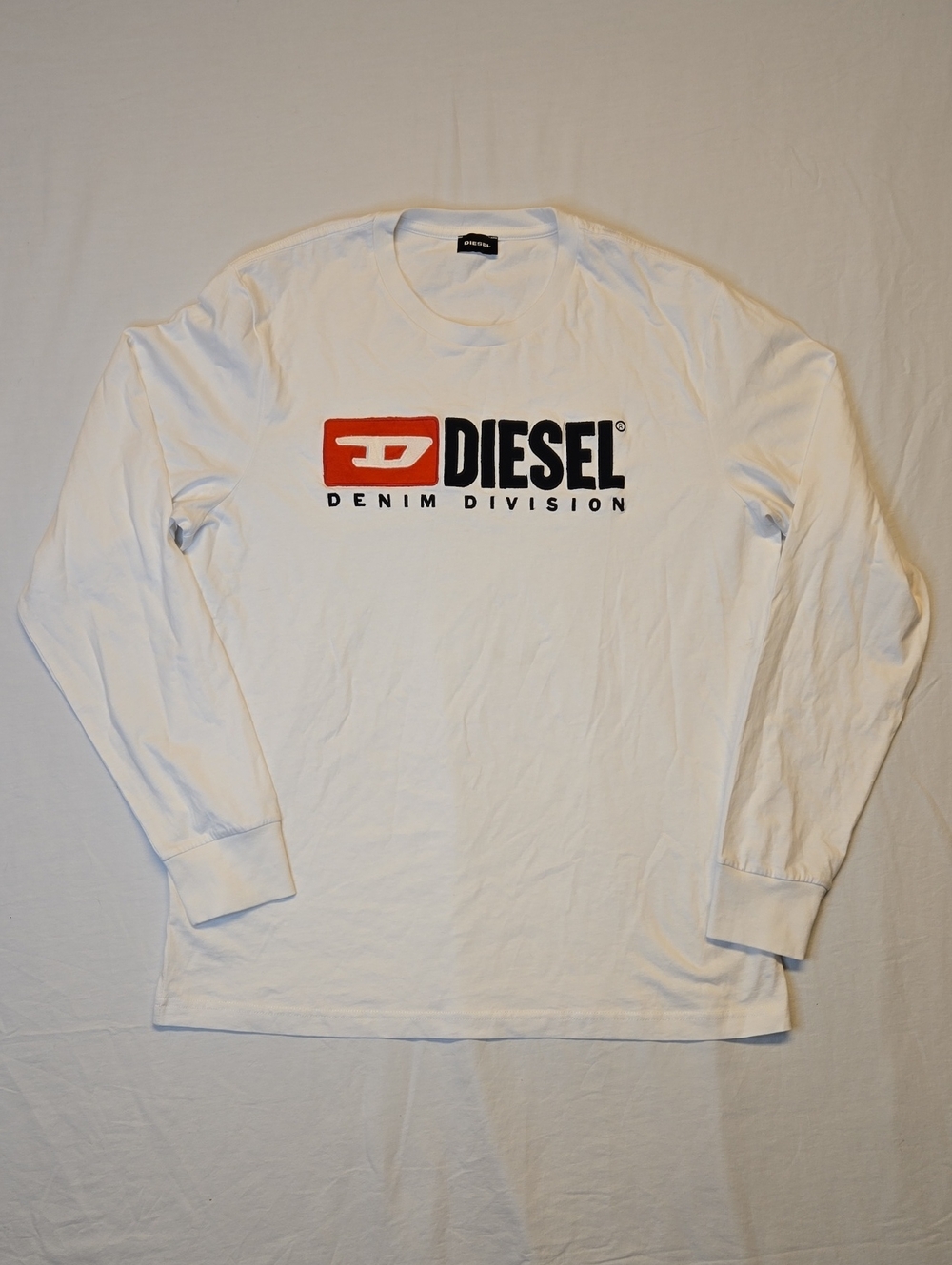 Diesel White T-Just Long Sleeve Division Tee with Red and Black Logo Vintage Y2K